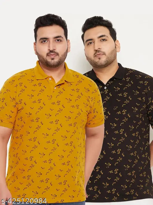 GET GOLF Men's XXL/4XL cotton blend t-shirt pack, allover printed polo collar, casual wear