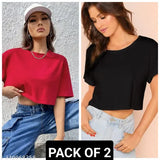 Black & Red Cotton Blend Crop Top Combo, S-XL, comfortable, casual, soft touch feel, perfect for outings