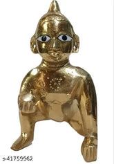 Brass Bal Gopal/Laddu Gopal idol (Size Two), Indian-made God Idol with Pital certification for prosperity, happiness, and success
