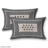 Grey cotton double bedsheet, queen size TC 144 with 2 pillow covers for summer - Jaipuri design on flat sheets
