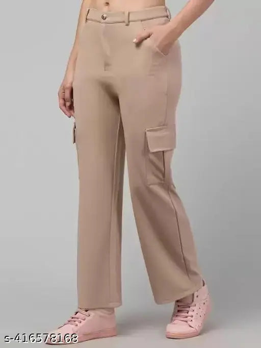Relaxed fit cotton blend cargo pants for women, featuring 4 pockets and insert pockets, perfect for casual outings