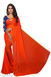 Nazneen Chiffon Embellished Saree & Jacquard Blouse - Free Size, hand-washable, versatile for casual outings, office, social events, festivals, weddings, and homely occasions