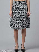 Printed polyester knee-length skirt, flared design with net pattern, size 26/28/30/32, made in India