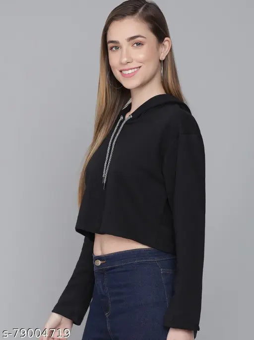 Black and red cotton crop t-shirt, long sleeves, solid pattern for daily wear or parties by VERDON Creations