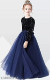 Embellished net gown for girls aged 9-15, velvet top and nylon bottom, long sleeves, open back with zipper, party wear, sizes 9-10, 10-11, 11-12, 12-13, 13-14, 14-15 years. India origin