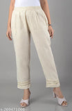 Cream georgette Chikankari embroidered palazzo pants for women, ankle length with elastic waistband