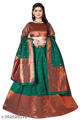 Unstitched jacquard silk lehenga Choli and dupatta set, gold-embroidered party wear in India