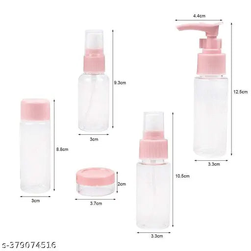 Multi-colored plastic travel cosmetics spray bottles, refillable and leakproof with storage pouch for makeup and toiletries