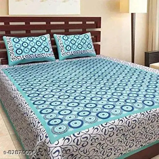 Sea Green cotton flat sheets with abstract ethnic motifs, featuring 2 pillow covers for a festive design