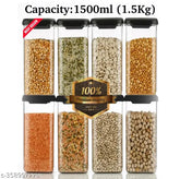 Transparent plastic square kitchen containers, airtight set of 8, ideal for food storage (1500ml each)