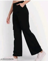 Women's solid bell-bottom cotton Lycra trousers, available in sizes 26, 28, 30, 32, and 34 (India)