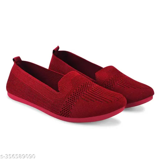 Maroon synthetic ballet flats for women - textured slip-on, Women Bellies & Ballerinas (India)