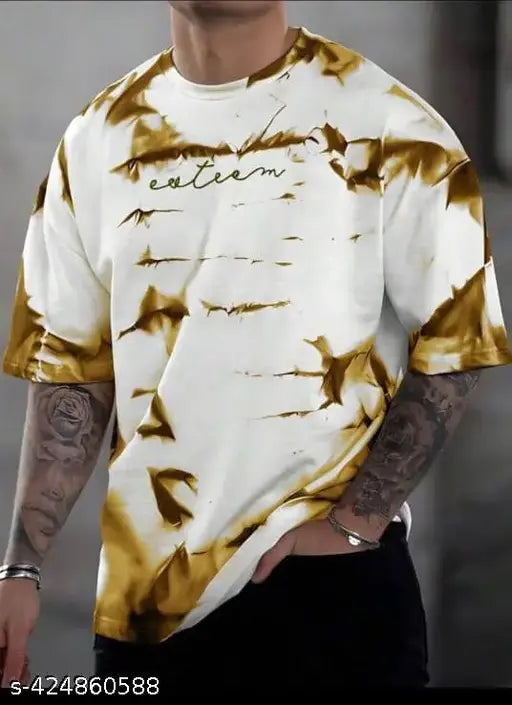 Oversized cotton half sleeve down shoulder t-shirt for men, three-quarter sleeves, printed pattern. Soft, breathable Super Combed Cotton with IntelliEaze technology. Made in India