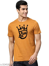 Organic chics king printed mustard men's t-shirt, cotton short sleeves with graphic design for gym style