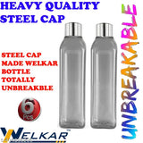 Blue, BPA-free plastic refrigerator water bottle set with steel cap, suitable for office, school, gym, picnic, home use (pack of 6). Transparent, leak-proof, easy-pour design