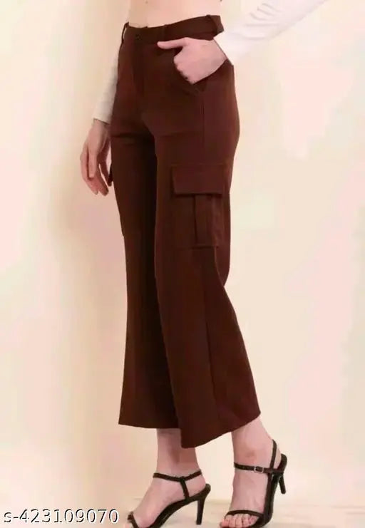 Cotton blend solid net cargo pants for women, new styles with multiple sizes and waist/hip measurements from India
