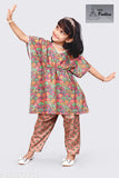 Indian cotton kaftan and pant tunic set for girls, self-design, trendy, quality product, casual to festive wear