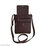 Brown canvas & leather sling bag (5 zips, 4 compartments). Luxurious and functional handbag for modern women