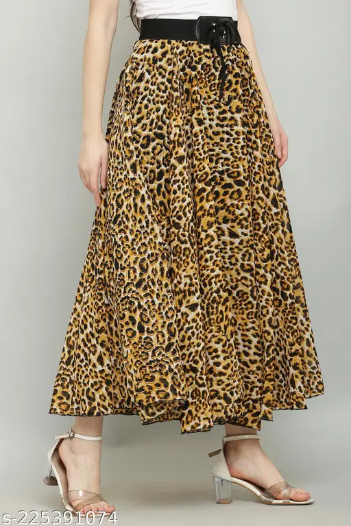 Multi-colored Georgette flared maxi skirt for women, print design, ideal for fashion-conscious ladies. Brand: Raabta Fashion