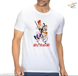 Veer Teja ji white polyester T-shirt 130gsm, printed half sleeves with unique design, made in India