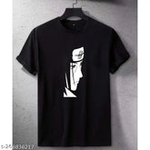 Black cotton Itachi face printed half sleeves casual wear tee, ideal for party attire