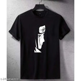 Black cotton Itachi face printed half sleeves casual wear tee, ideal for party attire