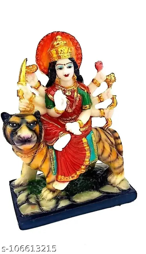 Marble finish Durga idol, 6-inch high, spiritual showpiece for home puja or gift item