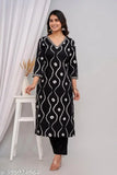 Black rayon embroidered polka dot kurta for party wear, three-quarter sleeves, printed combo - Indian fashion