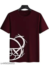 Trendy men's printed fashion t-shirt, wine color on polyester fabric, casual wear with short sleeves