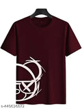 Trendy men's printed fashion t-shirt in wine color, polyester fabric with short sleeves and casual fit, suitable for everyday wear
