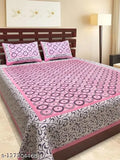 Pink 100 cotton Jaipuri traditional double bedsheet with 2 pillow covers, Indian ethnic motifs on flat sheets, perfect for summer adult use, 120 thread count