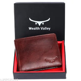 Genuine leather men's wallet, Wealth Valley Free Size (9cm x 12cm), solid pattern, perfect for gifting