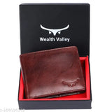Genuine leather men's wallet with 2 compartments, solid pattern, free size (9cm x 12cm), India-made