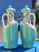 Ceramic oil dispenser (1L), microwave safe, ideal for kitchen & home storage (sky blue)