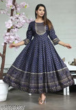 Rayon Anarkali Kurta, Indian wedding wear with Jaipuri print and three-quarter sleeves