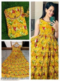 Vibrant rayon kurta with modern floral prints, sleeveless for a chic, feminine look - Indian design