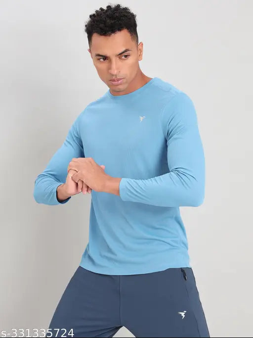 Blue polyester Technosport men's printed round t-shirt with long sleeves, UPF50+ sun protection and anti-microbial technology