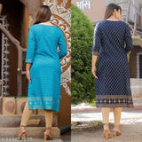 Embroidered rayon straight kurti combo pack for formal and casual wear, three-quarter sleeves, Indian fashion for women