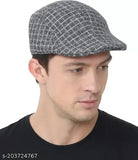 Woolen checkered flat cap (one size fits most) - ideal for sports, casual wear, and golf, popular choice for summer, high-quality unisex hat from India