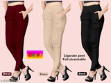 Cotton Lycra solid trousers for women in various sizes (S-5XL), Indian origin