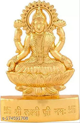 Golden metal Laxmi idol showpiece, 11CM tall for temple & home decor, Indian origin