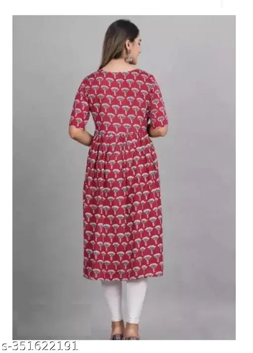 Rayon flower-printed midi Anarkali kurti for women's ethnic wear, vibrant floral pattern on short-sleeve dress