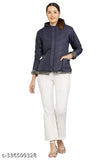 Blue nylon women's winter jacket, solid pattern, long sleeves, S, M, L & XL sizes available