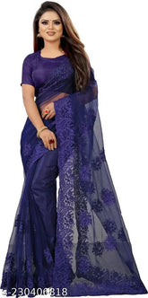 Baby Pink Organza Silk Net Saree with Embroidered Solid Satin Running Blouse, India-origin party wear for women