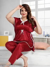 Maroon satin kaftan and pyjama coord set for summer nights, soft and stylish sleepwear for women and girls