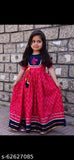 Pink rayon ethnic gown for girls, embroidered net three-quarter sleeves, pack of 1, Indian traditional wear