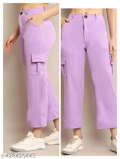 Lavender Lycra cargo pant by Haniya fashion, women's size 26-32 for solid color outfit