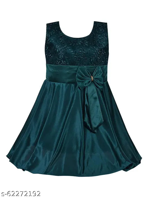 Silver Kraft green lycra baby frock, embroidered net design, 3-6M to 5-6Y, Indian origin