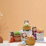 Resin basket-girl succulent planter set (4 pack), unique whimsical design, ideal for indoor or outdoor spaces