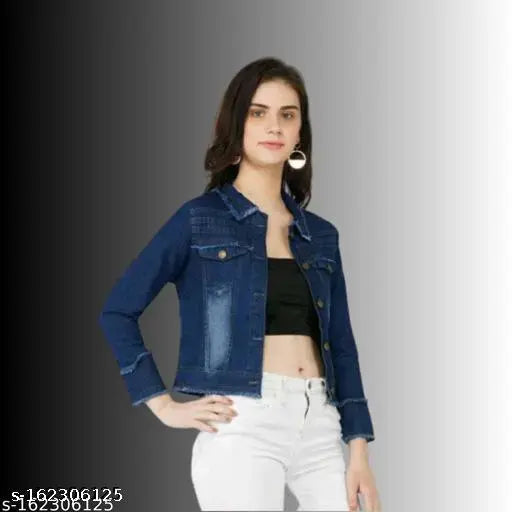 Denim jacket, long sleeves, solid navy blue, men's clothing from India